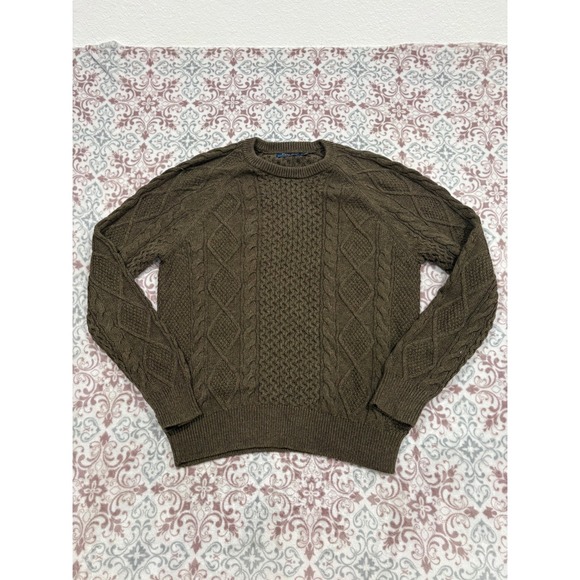 Polo Ralph Lauren Other - Polo Ralph Lauren Mens Medium Olive Brown Cable Knit Crewneck Sweater Raglan